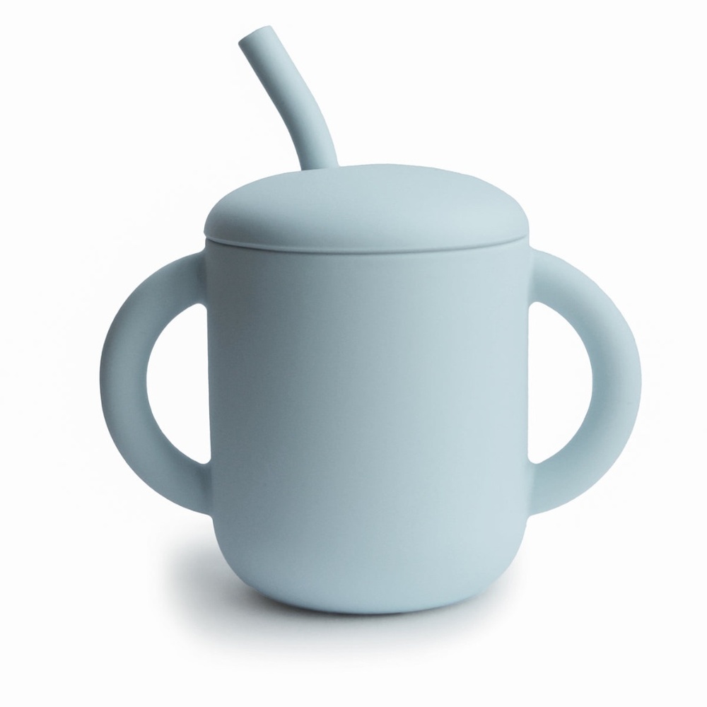 Mushie Silicone Training Cup + Straw Powder Blue NWT Baby Cup 6M+